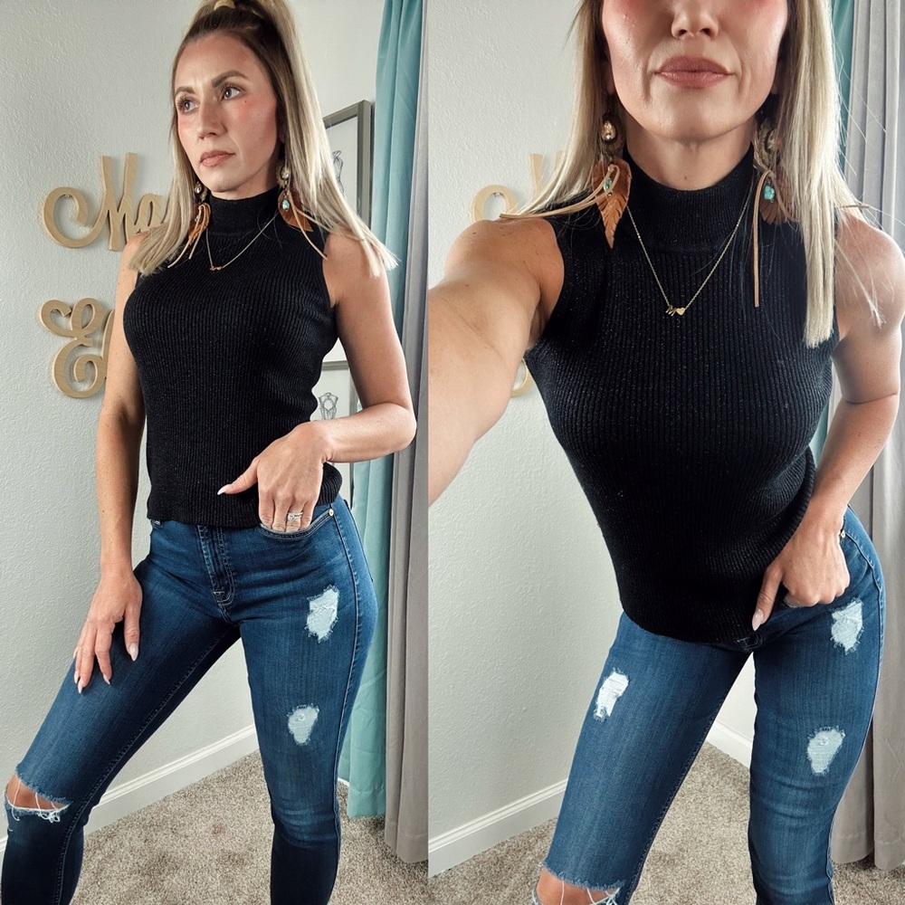 Laura Scott Black Fitted high neck Tank Top size small